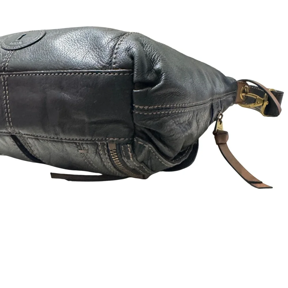 Fossil Morgan Traveler Messenger Bag Womens Medium Black Leather Crossbody